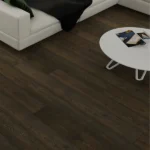 Close-up of dark wood planks in a modern living room