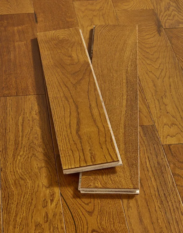 Two tongue-and-groove oak flooring samples.