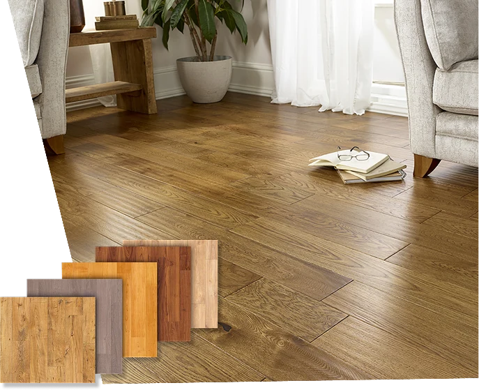 Wide plank natural oak flooring in a living room